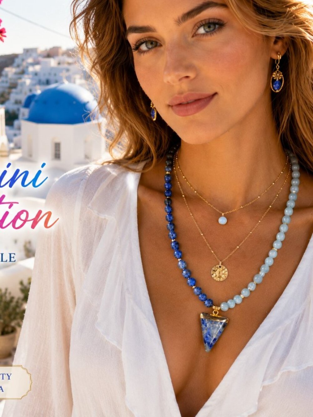 Sodalite and Agate Necklace Blue & Gold Gemstone Necklace